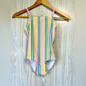 Old Navy Printed Square-Neck Lattice-Back One-Piece Swimsuit Size S (6-7) LNC